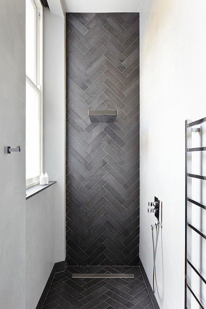 Black parquet style tiles for the office showers?